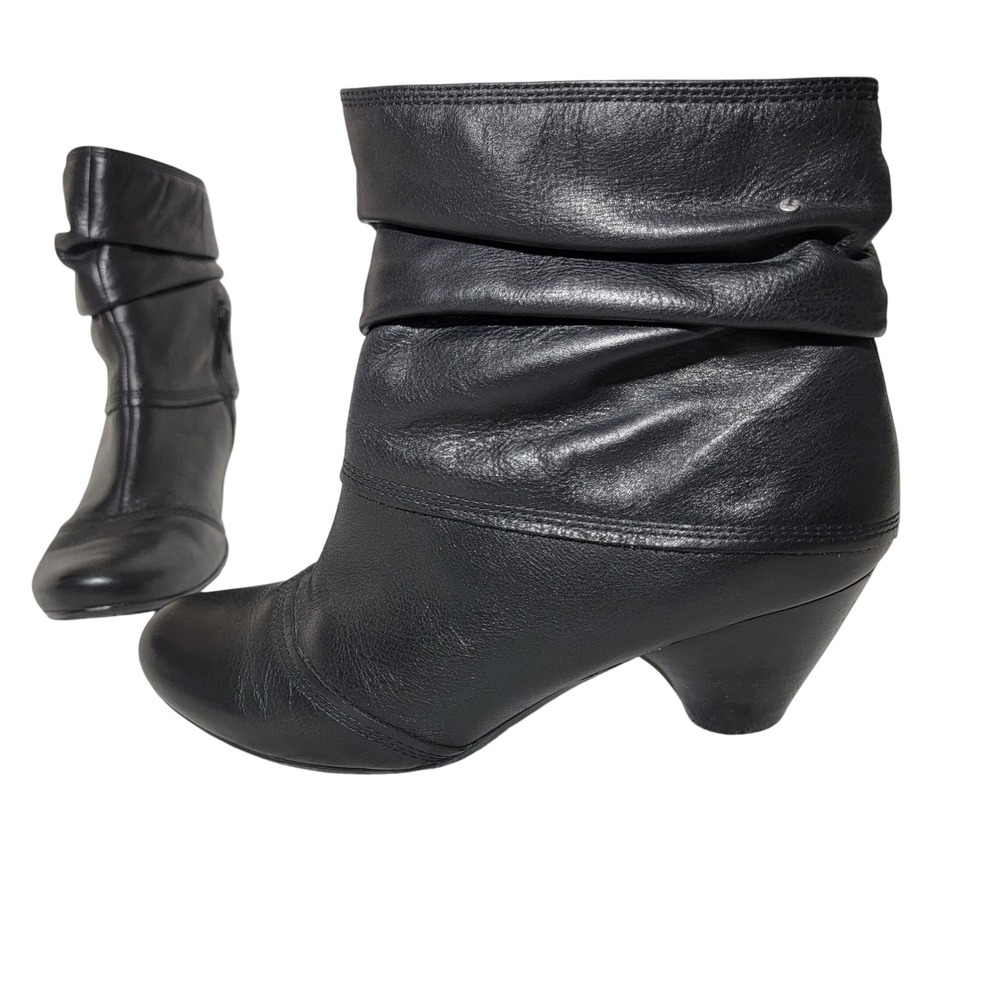 Pikolinos Black Leather Slouch Ankle Boots Round‎ Toe Cone Heel Side Zip Size 42